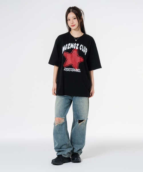 MOZMOZ(モズモズ)の「クレヨンスター オーバーサイズ 半袖Tシャツ ブラック(Tシャツ/カットソー・レディース・その他・1/2/3)」の10枚目の写真