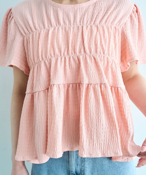 mil(ミル)の「【待望の再入荷♪】 カット楊柳 シャーリングペプラムブラウス 【587175】(シャツ/ブラウス・レディース・モカ/ブラック/オフホワイト/ピンク・ONE SIZE)」の21枚目の写真
