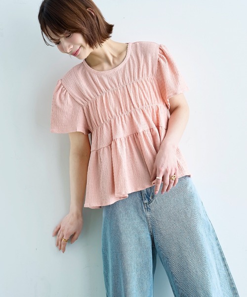 mil(ミル)の「【待望の再入荷♪】 カット楊柳 シャーリングペプラムブラウス 【587175】(シャツ/ブラウス・レディース・モカ/ブラック/オフホワイト/ピンク・ONE SIZE)」の18枚目の写真