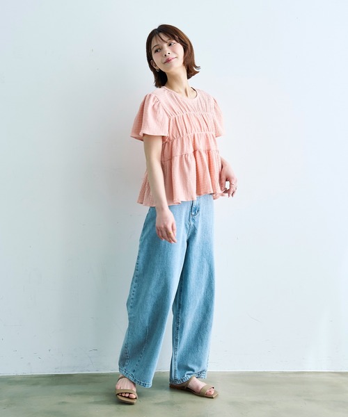 mil(ミル)の「【待望の再入荷♪】 カット楊柳 シャーリングペプラムブラウス 【587175】(シャツ/ブラウス・レディース・モカ/ブラック/オフホワイト/ピンク・ONE SIZE)」の17枚目の写真