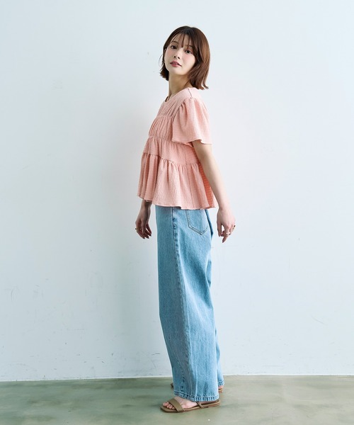 mil(ミル)の「【待望の再入荷♪】 カット楊柳 シャーリングペプラムブラウス 【587175】(シャツ/ブラウス・レディース・モカ/ブラック/オフホワイト/ピンク・ONE SIZE)」の15枚目の写真