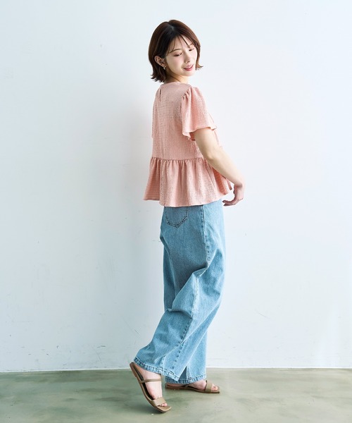 mil(ミル)の「【待望の再入荷♪】 カット楊柳 シャーリングペプラムブラウス 【587175】(シャツ/ブラウス・レディース・モカ/ブラック/オフホワイト/ピンク・ONE SIZE)」の16枚目の写真