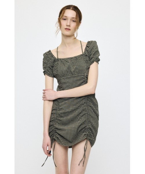 MOUSSY(マウジー)の「MULTIWAY GATHER ミニドレス(ワンピース・レディース・グリーン系その他2/オフホワイト/ブラック・1/2)」の7枚目の写真