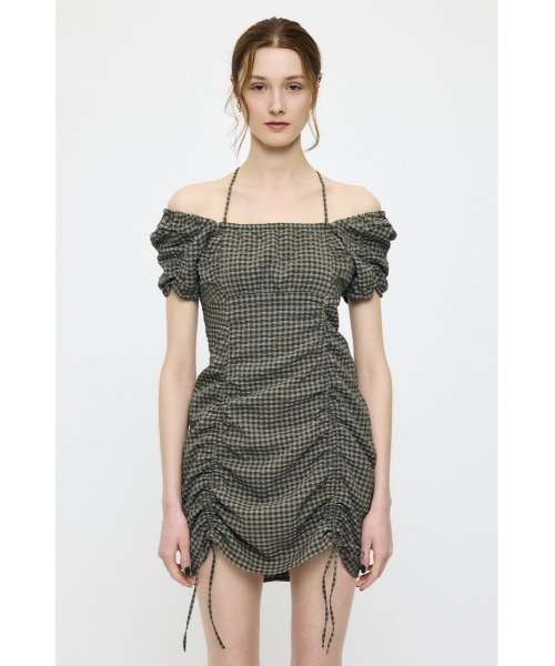 MOUSSY(マウジー)の「MULTIWAY GATHER ミニドレス(ワンピース・レディース・グリーン系その他2/オフホワイト/ブラック・1/2)」の9枚目の写真