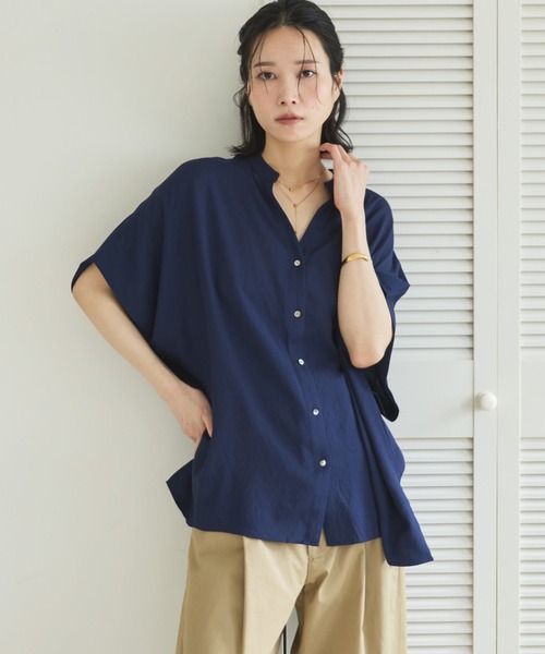 Doux archives(ドゥアルシーヴ)の「【名品】ウォッシャブルリネンライクスキッパープルオーバー(シャツ/ブラウス・レディース・ラベンダー/ネイビー/ブルー/オフホワイト・FREE)」の3枚目の写真