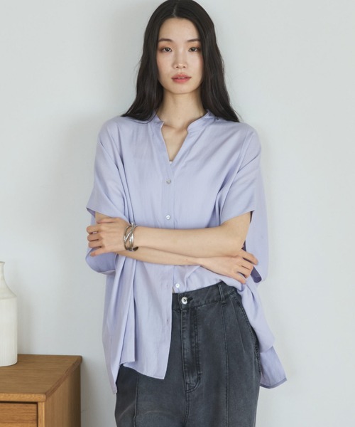 Doux archives(ドゥアルシーヴ)の「【名品】ウォッシャブルリネンライクスキッパープルオーバー(シャツ/ブラウス・レディース・ラベンダー/ネイビー/ブルー/オフホワイト・FREE)」の9枚目の写真