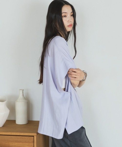 Doux archives(ドゥアルシーヴ)の「【名品】ウォッシャブルリネンライクスキッパープルオーバー(シャツ/ブラウス・レディース・ラベンダー/ネイビー/ブルー/オフホワイト・FREE)」の10枚目の写真
