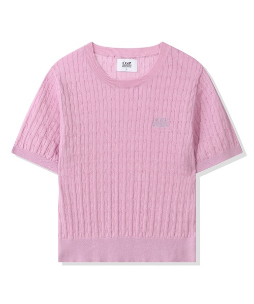 codegraphy(コードグラフィー)の「(Women's) Small Square Logo Cable Short Sleeve Knit CBFUWKS004(Tシャツ/カットソー・レディース・チャコール/ライトピンク/White・SMALL/MEDIUM)」の3枚目の写真