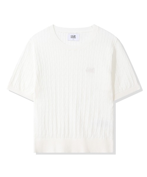 codegraphy(コードグラフィー)の「(Women's) Small Square Logo Cable Short Sleeve Knit CBFUWKS004(Tシャツ/カットソー・レディース・チャコール/ライトピンク/White・SMALL/MEDIUM)」の2枚目の写真