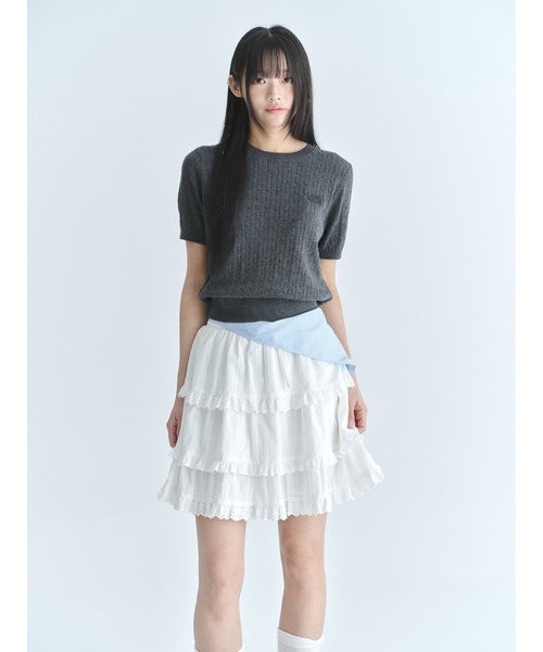 codegraphy(コードグラフィー)の「(Women's) Small Square Logo Cable Short Sleeve Knit CBFUWKS004(Tシャツ/カットソー・レディース・チャコール/ライトピンク/White・SMALL/MEDIUM)」の4枚目の写真