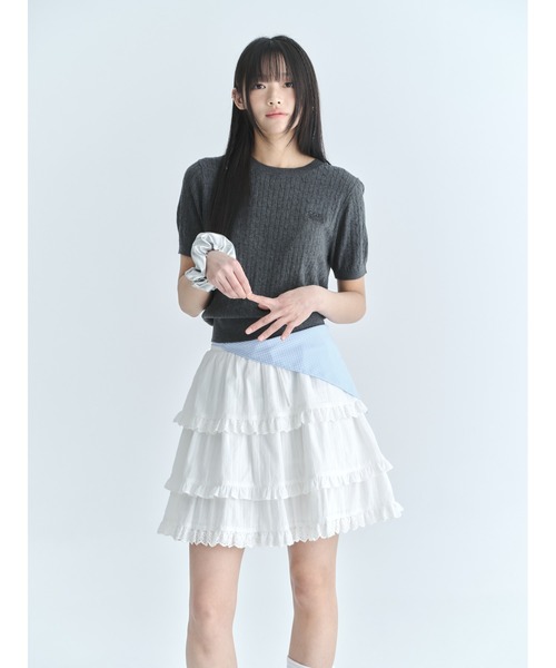 codegraphy(コードグラフィー)の「(Women's) Small Square Logo Cable Short Sleeve Knit CBFUWKS004(Tシャツ/カットソー・レディース・チャコール/ライトピンク/White・SMALL/MEDIUM)」の5枚目の写真