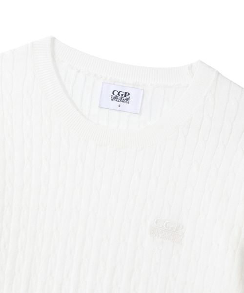 codegraphy(コードグラフィー)の「(Women's) Small Square Logo Cable Short Sleeve Knit CBFUWKS004(Tシャツ/カットソー・レディース・チャコール/ライトピンク/White・SMALL/MEDIUM)」の7枚目の写真