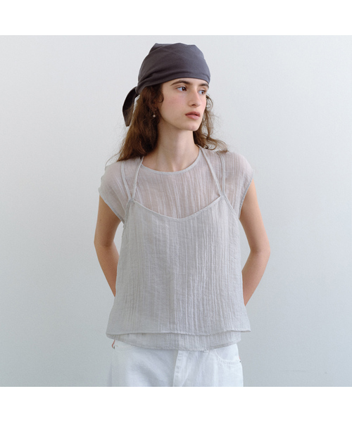 URAGO(ユラーゴ)の「Wrinkle layered blouse set(シャツ/ブラウス・レディース・チャコールグレー/ブラック/アイボリー・SMALL/MEDIUM)」の1枚目の写真
