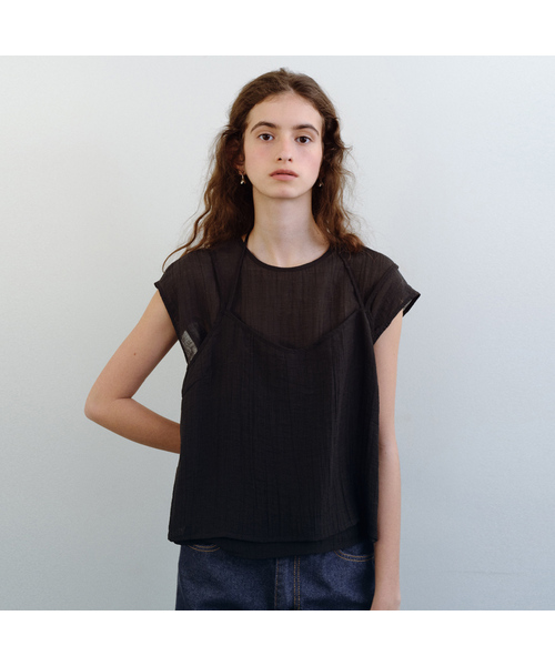 URAGO(ユラーゴ)の「Wrinkle layered blouse set(シャツ/ブラウス・レディース・チャコールグレー/ブラック/アイボリー・SMALL/MEDIUM)」の3枚目の写真