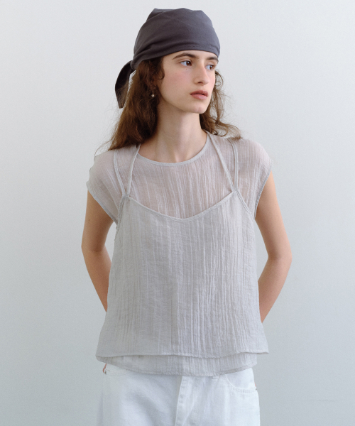 URAGO(ユラーゴ)の「Wrinkle layered blouse set(シャツ/ブラウス・レディース・チャコールグレー/ブラック/アイボリー・SMALL/MEDIUM)」の5枚目の写真