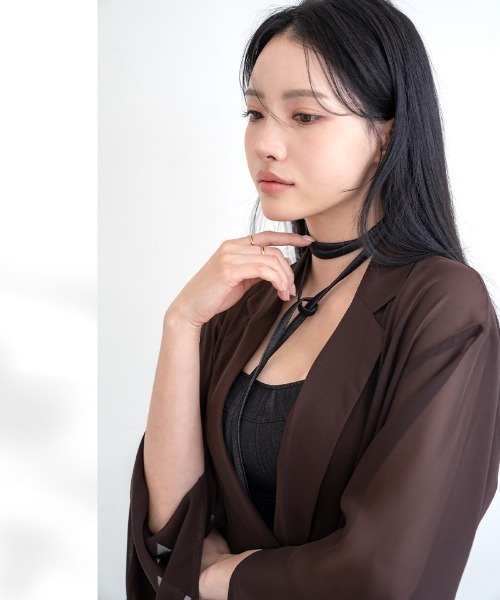 tu-hacci（ツーハッチ）の「接触冷感シアージャケット（テーラードジャケット・レディース・ブラック/ダークブラウン/ベージュ/カーキ/ライラック・FREE）」の7枚目の写真