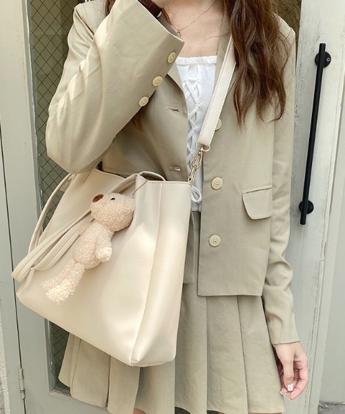 Teem Store(チームストア)の「【大容量/A4対応】2WAYダブルハンドルトートバッグ 通勤 通学(トートバッグ・レディース・ブラック/アイボリー・F)」の2枚目の写真