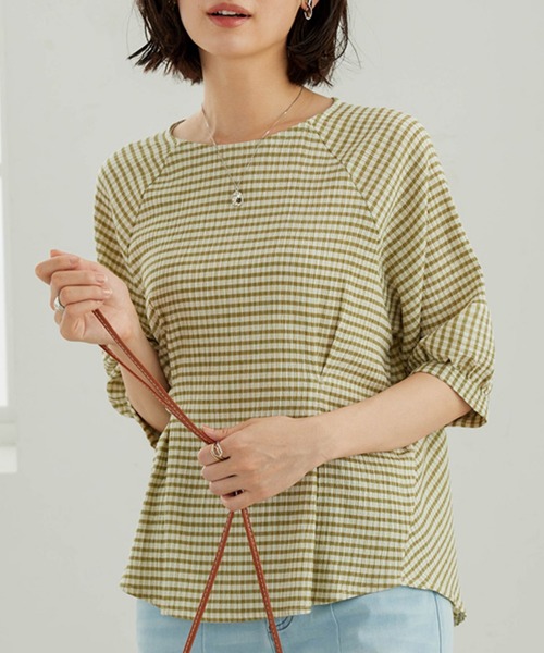 BELLUNA PLUS(ベルーナ)の「サッカー素材ランタン袖プルオーバー(Tシャツ/カットソー・レディース・ライム/ブルー系/ブラック系・LARGE/MEDIUM/X-LARGE)」の3枚目の写真