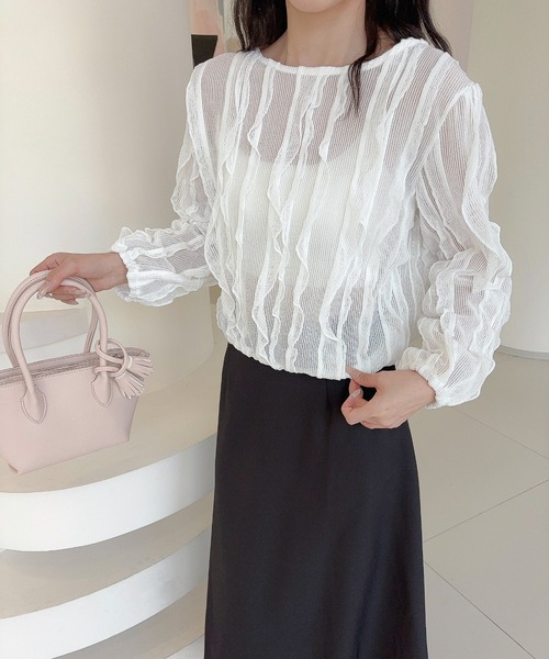 Jasmine Grandiflorum(ジャスミングランディフローラム)の「【Jasmine】ラッフルフリルグロップド丈トップス(その他トップス・レディース・ホワイト/ブラック・FREE)」の2枚目の写真