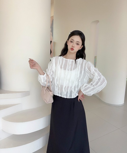 Jasmine Grandiflorum(ジャスミングランディフローラム)の「【Jasmine】ラッフルフリルグロップド丈トップス(その他トップス・レディース・ホワイト/ブラック・FREE)」の8枚目の写真