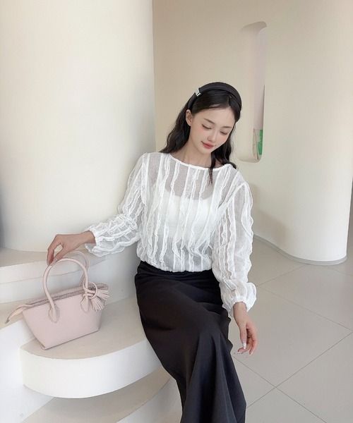 Jasmine Grandiflorum(ジャスミングランディフローラム)の「【Jasmine】ラッフルフリルグロップド丈トップス(その他トップス・レディース・ホワイト/ブラック・FREE)」の9枚目の写真