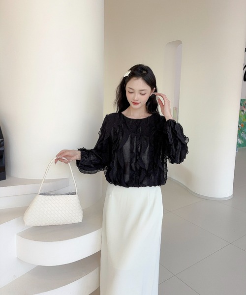 Jasmine Grandiflorum(ジャスミングランディフローラム)の「【Jasmine】ラッフルフリルグロップド丈トップス(その他トップス・レディース・ホワイト/ブラック・FREE)」の11枚目の写真