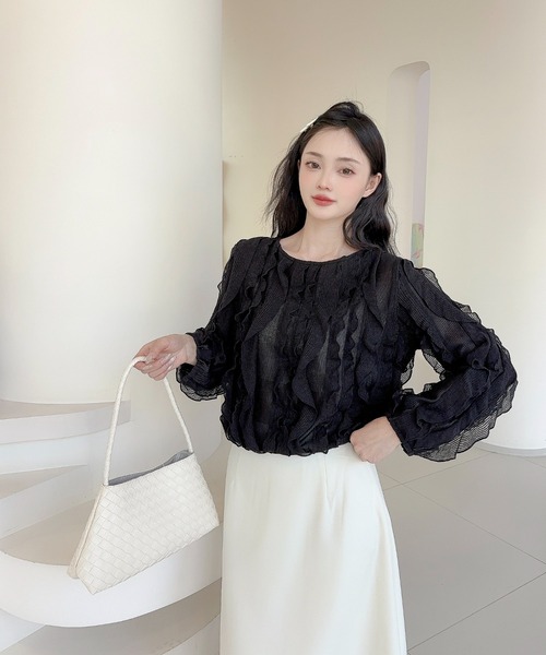 Jasmine Grandiflorum(ジャスミングランディフローラム)の「【Jasmine】ラッフルフリルグロップド丈トップス(その他トップス・レディース・ホワイト/ブラック・FREE)」の12枚目の写真