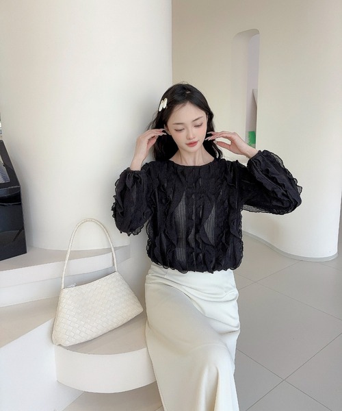 Jasmine Grandiflorum(ジャスミングランディフローラム)の「【Jasmine】ラッフルフリルグロップド丈トップス(その他トップス・レディース・ホワイト/ブラック・FREE)」の14枚目の写真