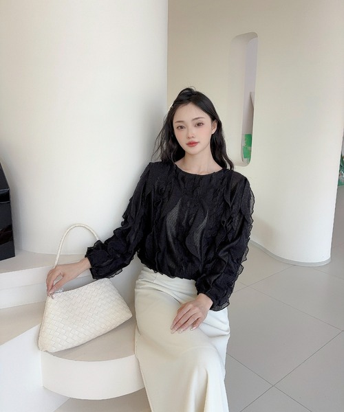Jasmine Grandiflorum(ジャスミングランディフローラム)の「【Jasmine】ラッフルフリルグロップド丈トップス(その他トップス・レディース・ホワイト/ブラック・FREE)」の15枚目の写真