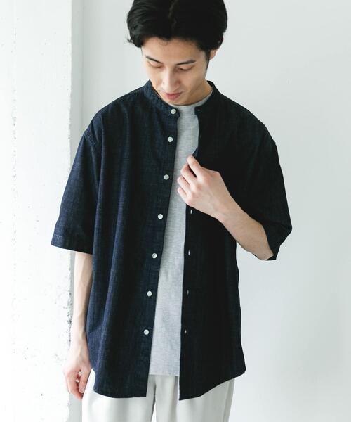 URBAN RESEARCH DOORS(アーバンリサーチドアーズ)の「リネンブレンド デニムバンドショートスリーブシャツ(シャツ/ブラウス・メンズ・ワンウォッシュ/ブルー系その他・MEDIUM/LARGE)」の5枚目の写真