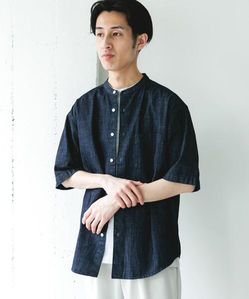 URBAN RESEARCH DOORS(アーバンリサーチドアーズ)の「リネンブレンド デニムバンドショートスリーブシャツ(シャツ/ブラウス・メンズ・ワンウォッシュ/ブルー系その他・MEDIUM/LARGE)」の6枚目の写真