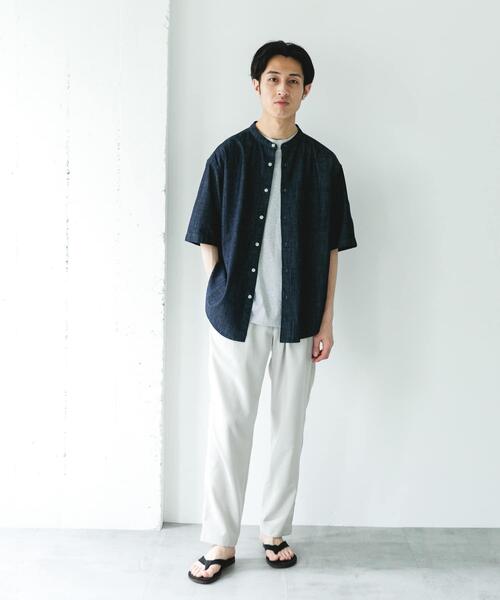 URBAN RESEARCH DOORS(アーバンリサーチドアーズ)の「リネンブレンド デニムバンドショートスリーブシャツ(シャツ/ブラウス・メンズ・ワンウォッシュ/ブルー系その他・MEDIUM/LARGE)」の9枚目の写真