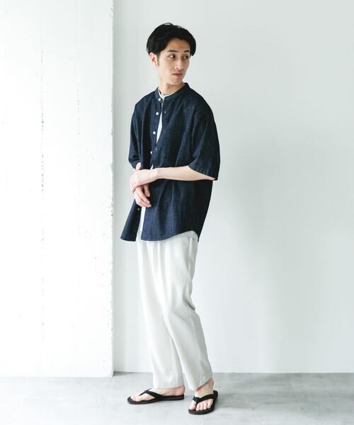 URBAN RESEARCH DOORS(アーバンリサーチドアーズ)の「リネンブレンド デニムバンドショートスリーブシャツ(シャツ/ブラウス・メンズ・ワンウォッシュ/ブルー系その他・MEDIUM/LARGE)」の10枚目の写真