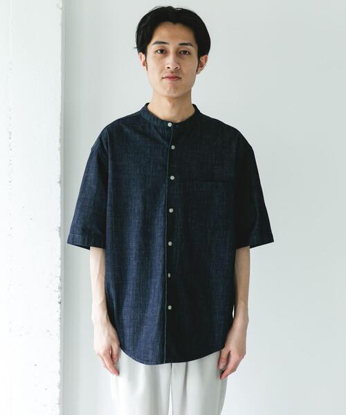 URBAN RESEARCH DOORS(アーバンリサーチドアーズ)の「リネンブレンド デニムバンドショートスリーブシャツ(シャツ/ブラウス・メンズ・ワンウォッシュ/ブルー系その他・MEDIUM/LARGE)」の11枚目の写真