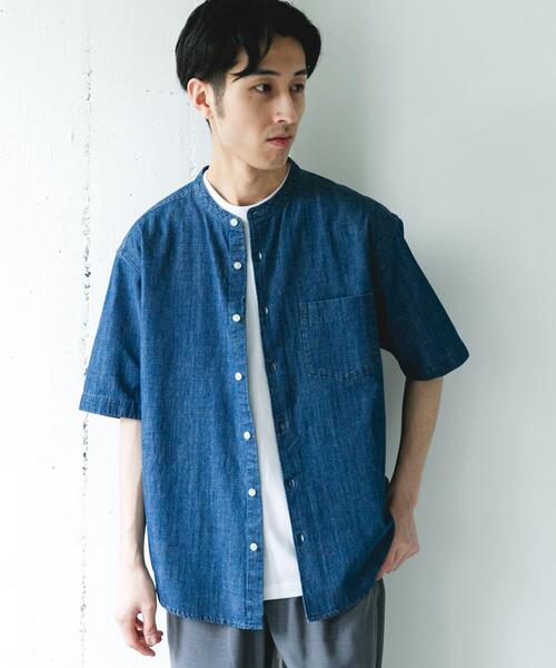 URBAN RESEARCH DOORS(アーバンリサーチドアーズ)の「リネンブレンド デニムバンドショートスリーブシャツ(シャツ/ブラウス・メンズ・ワンウォッシュ/ブルー系その他・MEDIUM/LARGE)」の21枚目の写真