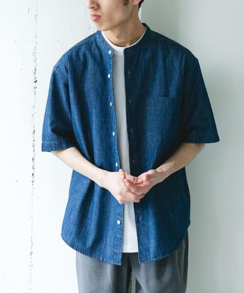 URBAN RESEARCH DOORS(アーバンリサーチドアーズ)の「リネンブレンド デニムバンドショートスリーブシャツ(シャツ/ブラウス・メンズ・ワンウォッシュ/ブルー系その他・MEDIUM/LARGE)」の22枚目の写真