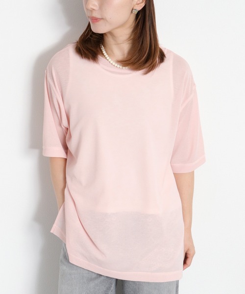 cepo(セポ)の「梨地織り シアーショートスリーブTee(Tシャツ/カットソー・レディース・ブラック/サックスブルー/ピンク/オフホワイト・M)」の4枚目の写真