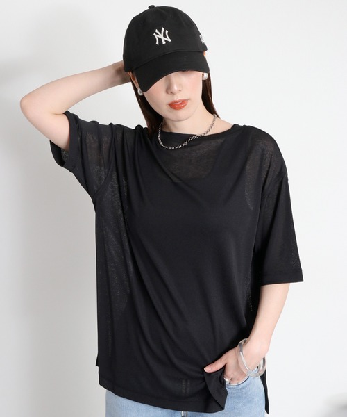 cepo(セポ)の「梨地織り シアーショートスリーブTee(Tシャツ/カットソー・レディース・ブラック/サックスブルー/ピンク/オフホワイト・M)」の3枚目の写真
