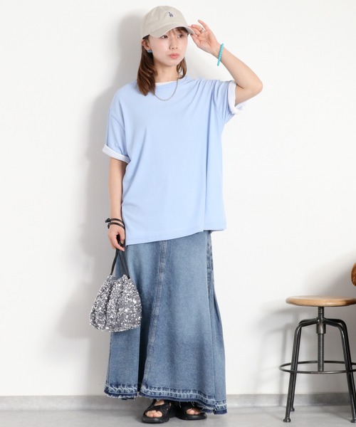 cepo(セポ)の「梨地織り シアーショートスリーブTee(Tシャツ/カットソー・レディース・ブラック/サックスブルー/ピンク/オフホワイト・M)」の8枚目の写真