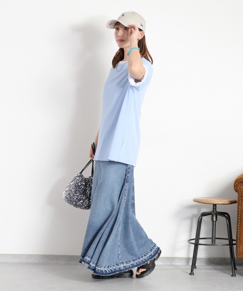 cepo(セポ)の「梨地織り シアーショートスリーブTee(Tシャツ/カットソー・レディース・ブラック/サックスブルー/ピンク/オフホワイト・M)」の9枚目の写真