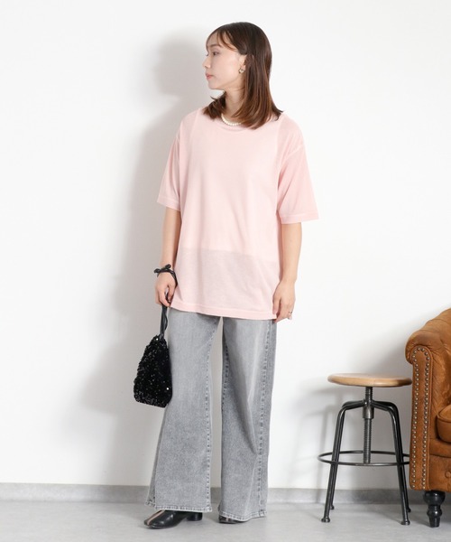 cepo(セポ)の「梨地織り シアーショートスリーブTee(Tシャツ/カットソー・レディース・ブラック/サックスブルー/ピンク/オフホワイト・M)」の19枚目の写真