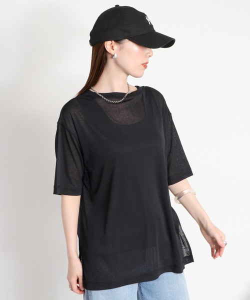 cepo(セポ)の「梨地織り シアーショートスリーブTee(Tシャツ/カットソー・レディース・ブラック/サックスブルー/ピンク/オフホワイト・M)」の6枚目の写真