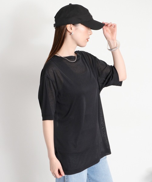 cepo(セポ)の「梨地織り シアーショートスリーブTee(Tシャツ/カットソー・レディース・ブラック/サックスブルー/ピンク/オフホワイト・M)」の5枚目の写真