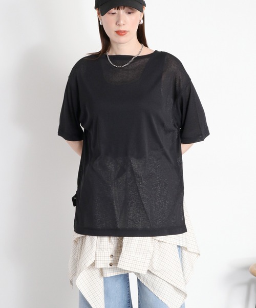 cepo(セポ)の「梨地織り シアーショートスリーブTee(Tシャツ/カットソー・レディース・ブラック/サックスブルー/ピンク/オフホワイト・M)」の7枚目の写真
