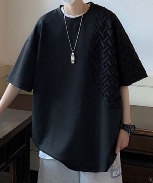 GLAMOROUS JANE(グラマラスジェーン)の「クロス編み異素材Tシャツ(Tシャツ/カットソー・メンズ・ブラック/ホワイト・M/L/LL)」の2枚目の写真