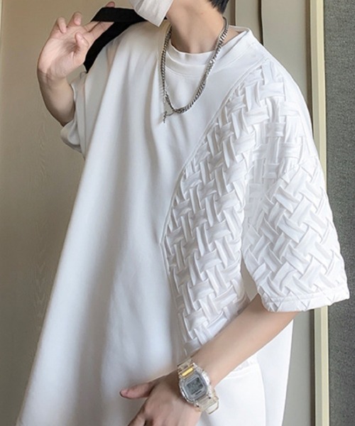 GLAMOROUS JANE(グラマラスジェーン)の「クロス編み異素材Tシャツ(Tシャツ/カットソー・メンズ・ブラック/ホワイト・M/L/LL)」の3枚目の写真