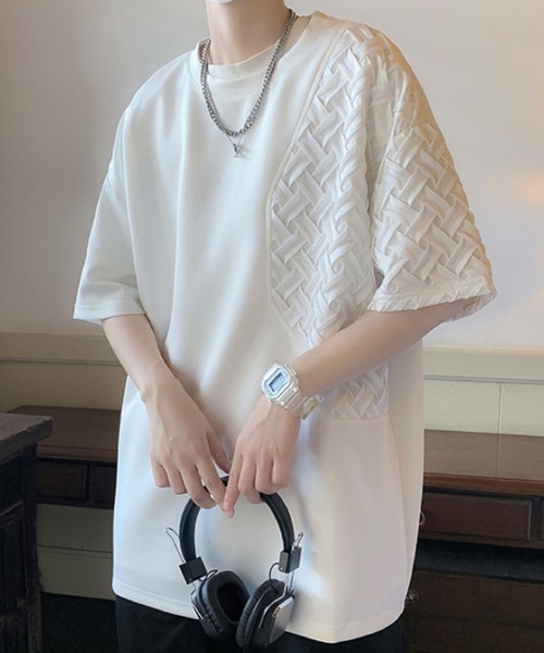 GLAMOROUS JANE(グラマラスジェーン)の「クロス編み異素材Tシャツ(Tシャツ/カットソー・メンズ・ブラック/ホワイト・M/L/LL)」の4枚目の写真