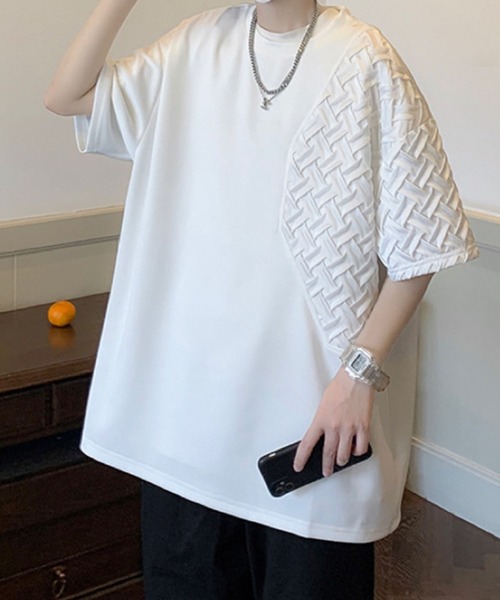 GLAMOROUS JANE(グラマラスジェーン)の「クロス編み異素材Tシャツ(Tシャツ/カットソー・メンズ・ブラック/ホワイト・M/L/LL)」の5枚目の写真