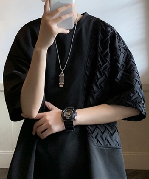 GLAMOROUS JANE(グラマラスジェーン)の「クロス編み異素材Tシャツ(Tシャツ/カットソー・メンズ・ブラック/ホワイト・M/L/LL)」の9枚目の写真