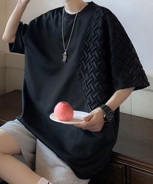 GLAMOROUS JANE(グラマラスジェーン)の「クロス編み異素材Tシャツ(Tシャツ/カットソー・メンズ・ブラック/ホワイト・M/L/LL)」の11枚目の写真